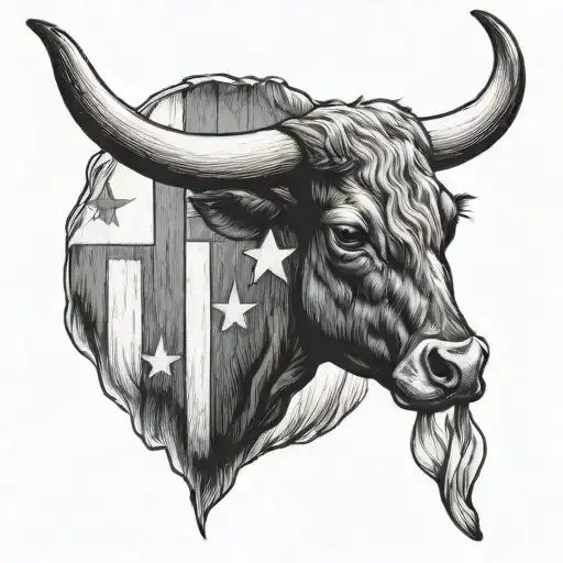Longhorn and texas flag intertwined tattoo design idea