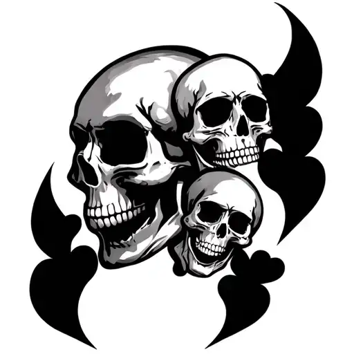 hearts and skulls to represent 3 children tattoo design idea