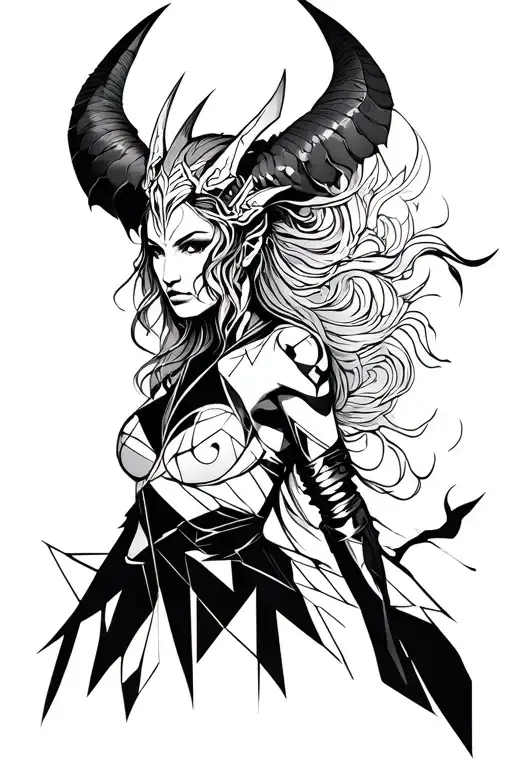 Female warrior vs demon tattoo design idea