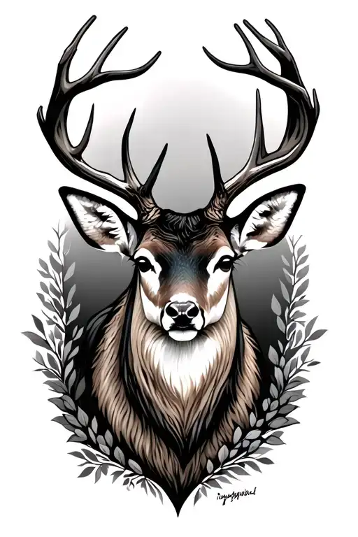 woods and deer tattoo design idea