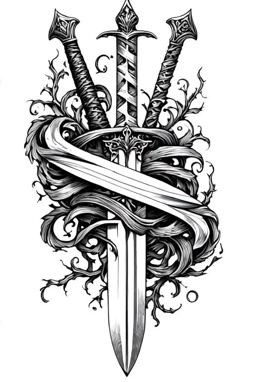 sword and vines wrapped tattoo design idea