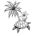 turtle flower palm tree tattoo design idea