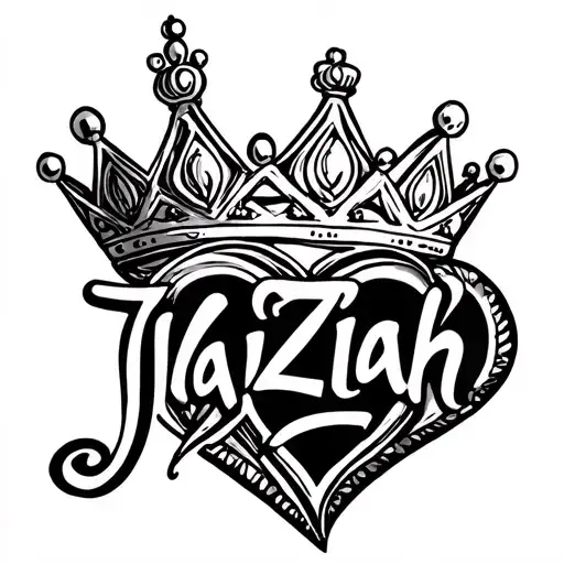 "Ja’Ziah" heart and a princess crown tattoo design idea