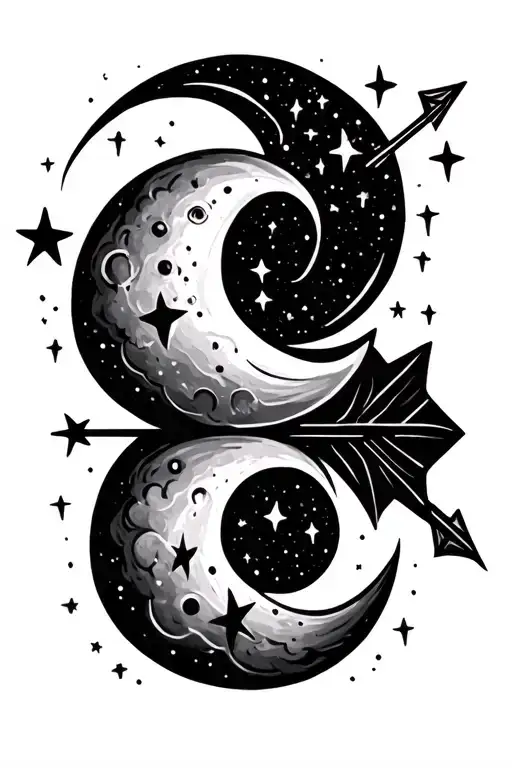 a semicolon made up of stars and a moon inside an arrow  tattoo design idea