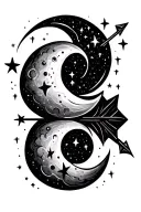 a semicolon made up of stars and a moon inside an arrow  tattoo design idea