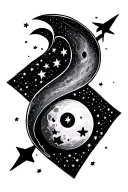 a semicolon made up of stars and a moon inside an arrow  tattoo design idea