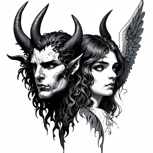 face of a demon and an angel tattoo design idea