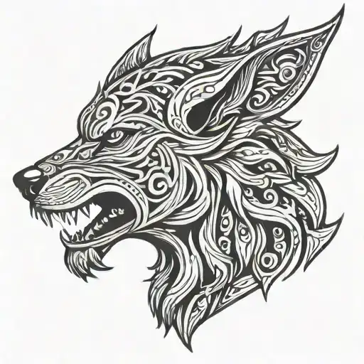 fenrir viking norse wolf head side profile tattoo design idea