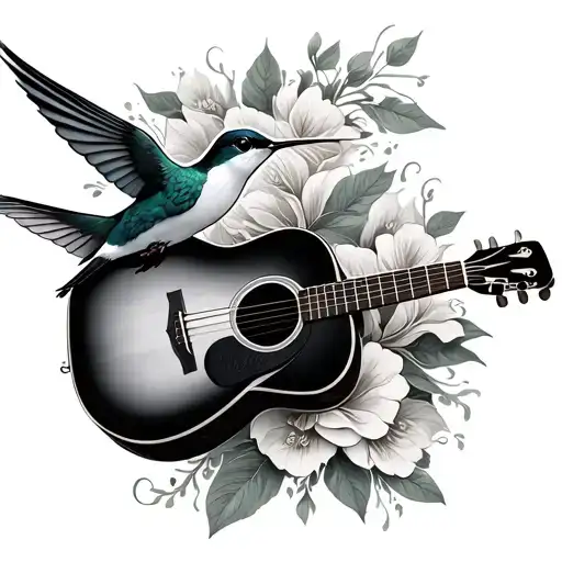 hummingbird and acoustic guitar tattoo design idea