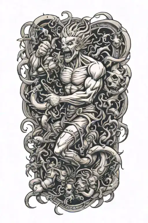 human fighting off demons crawling out ADHD tattoo design idea