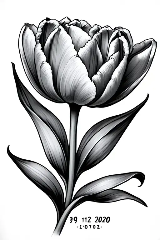 two tulips were one of the stems says 30 12 2012 and the other one says 19 09 2020 tattoo design idea