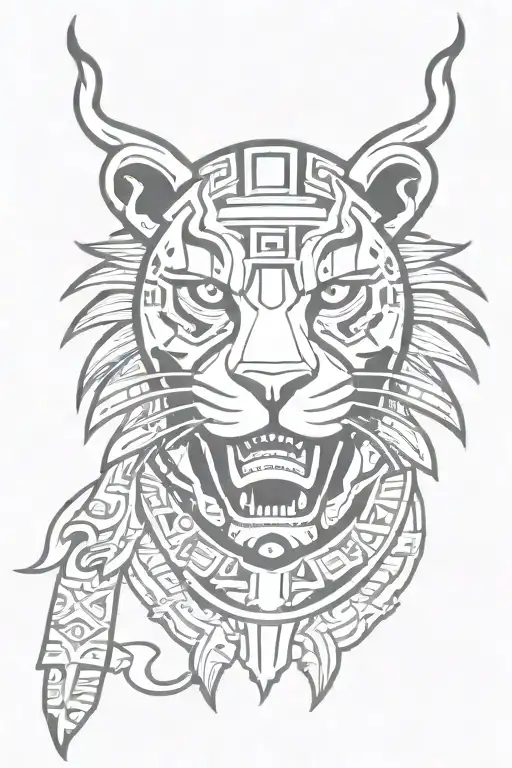 aztec jaguar warrior wit smoke and texas tattoo design idea