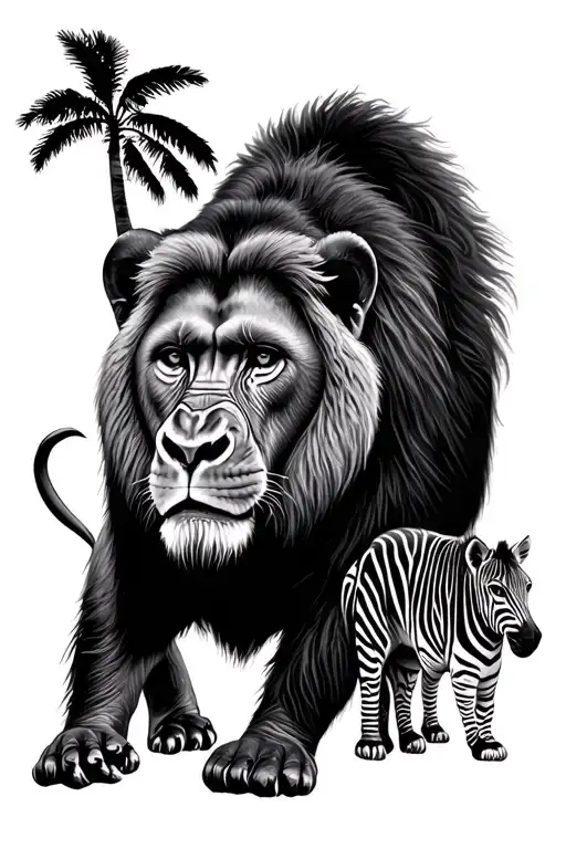 Safari theme with lion, zebra and gorilla  tattoo design idea