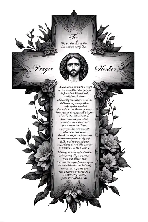 The Lord's prayer written inside a cross tattoo design idea