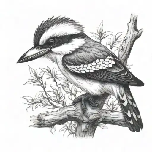 kookaburra on gum tree branch traditional black tattoo tattoo design idea