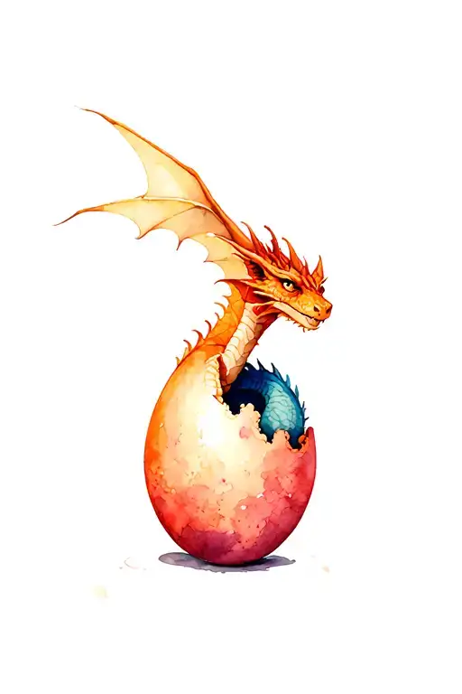 baby dragon hatching from egg tattoo design idea