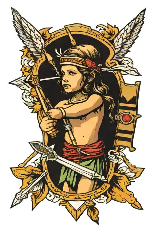 children, arrow, Jesus, quiver tattoo design idea