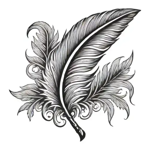 feather quill pen morphing tattoo design idea