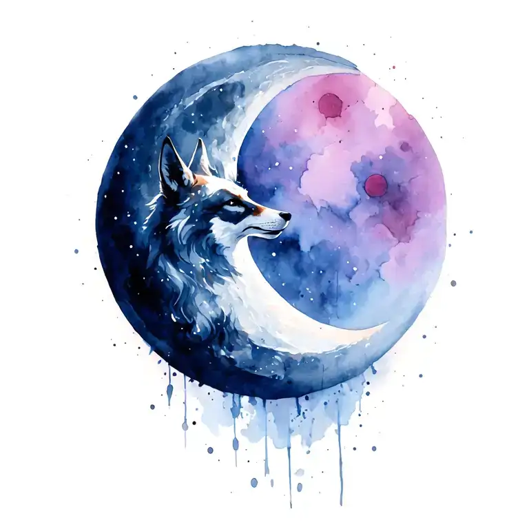 Renard, anonymous human, moon tattoo design idea