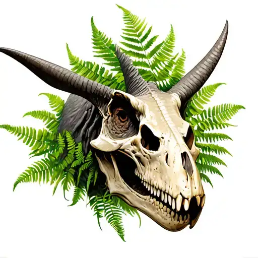 Triceratops skull with fern tattoo design idea