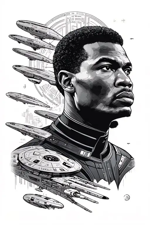 Star Trek + Afro male + starship tattoo design idea