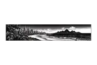 landscape, beach, palms, ocean, mountains, city skyline tattoo design idea