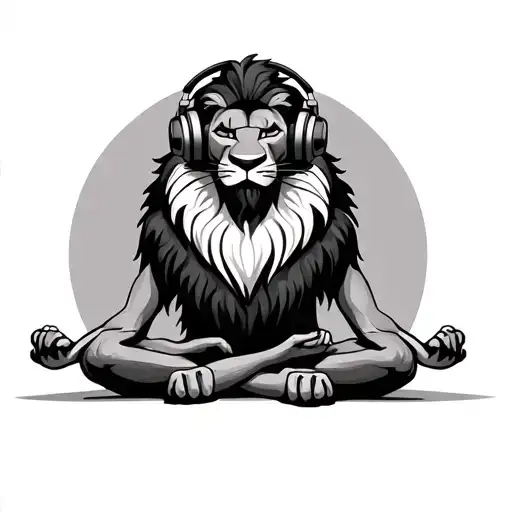 rafiki (lion king) in a meditative pose  with headphones on (listening to music) and eyes closed tattoo design idea