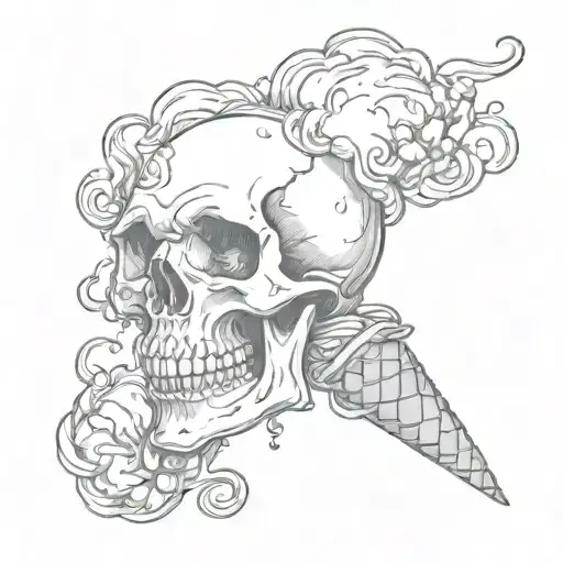 smoke skull ice cream cone tattoo design idea