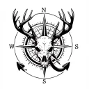 deer skull, compass, and anchor tattoo design idea