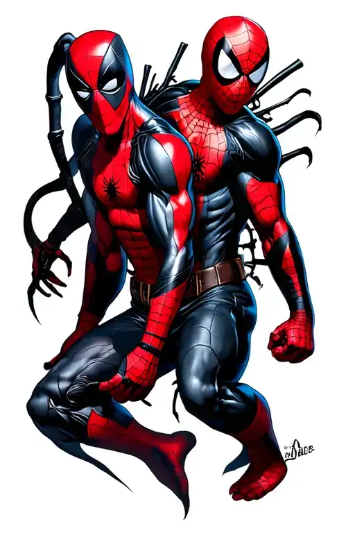 deadpool venom and spiderman tattoo design idea