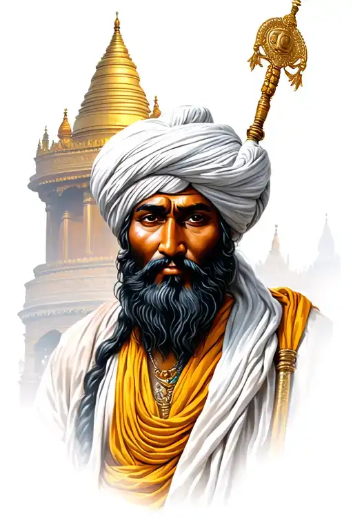 baba deep Singh infront of golden temple tattoo design idea