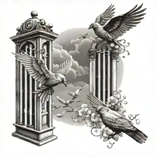 heaven, gates, birds tattoo design idea
