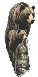 bear and woods and mountains tattoo design idea