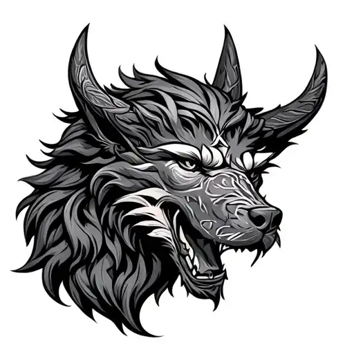 cerberus in traditional nordic style tattoo tattoo design idea