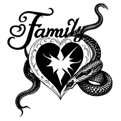 I want a tattoo with a broken heart, the word family and a snake. tattoo design idea