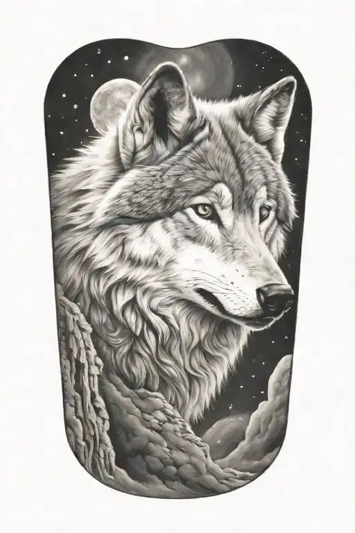 wolf space tattoo design idea