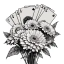 marigold and cosmo bouquet with cards sticking out  tattoo design idea