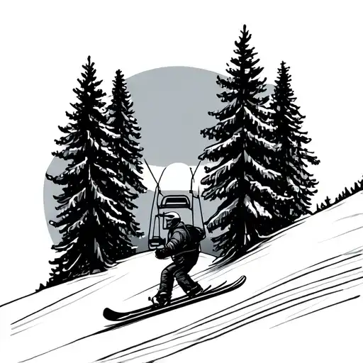 simple ski gondola and trees fineline  tattoo design idea