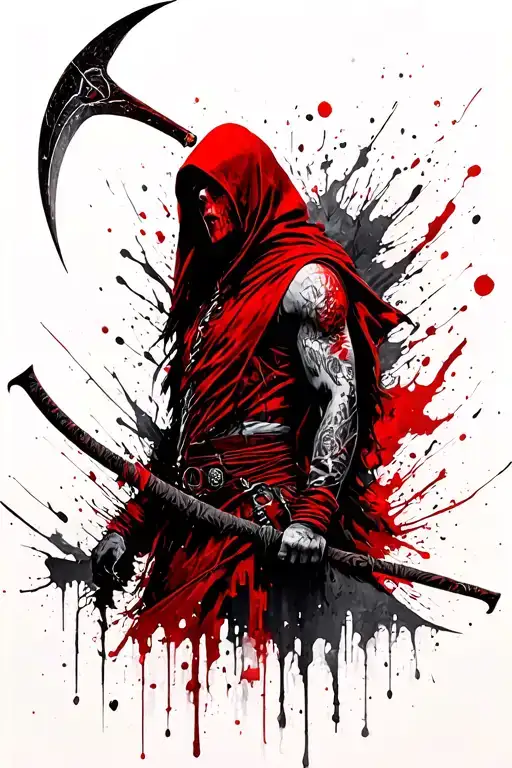 Bloodborn Hunter in Yarnama with a scythe tattoo design idea