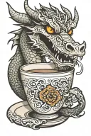 western dragon drinking coffee cup tattoo design idea