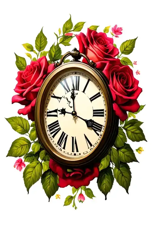 clock with roses  tattoo design idea