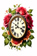 clock with roses  tattoo design idea