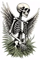 ötzi skeleton with wings made of Pteridophyte tattoo design idea