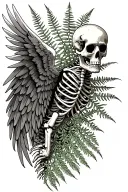 ötzi skeleton with wings made of Pteridophyte tattoo design idea