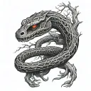 cobra with red eyes wrapped around a tall dead tree tattoo design idea