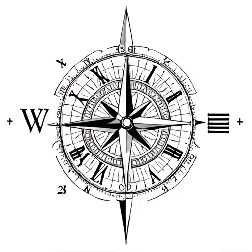 compass with roman numeral birthdays 8 8 2000, 17 1 2017, 20 2 2020 tattoo design idea