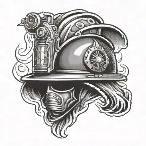 firefighting helmet engulfed tattoo design idea