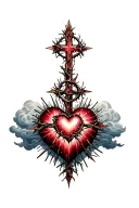 heart shape, clouds, rays, floral patterns, Norse cross, crown of thorns tattoo design idea