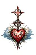 heart shape, clouds, rays, floral patterns, Norse cross, crown of thorns tattoo design idea