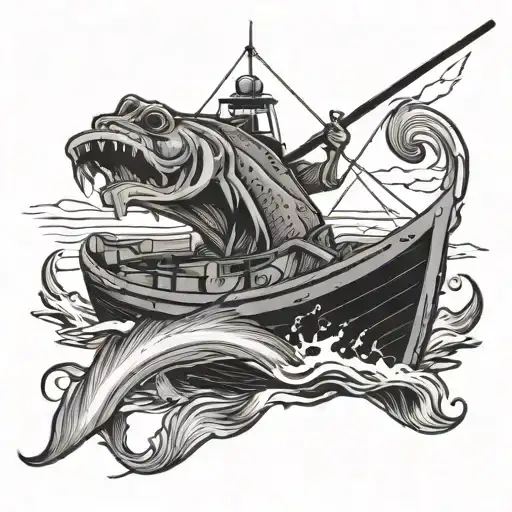 trolling boat fishing tattoo design idea